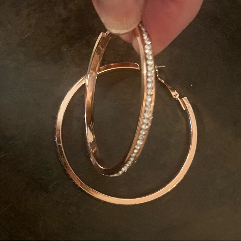 Elegant Rose Gold Crystal Hoop Earrings, NWOT